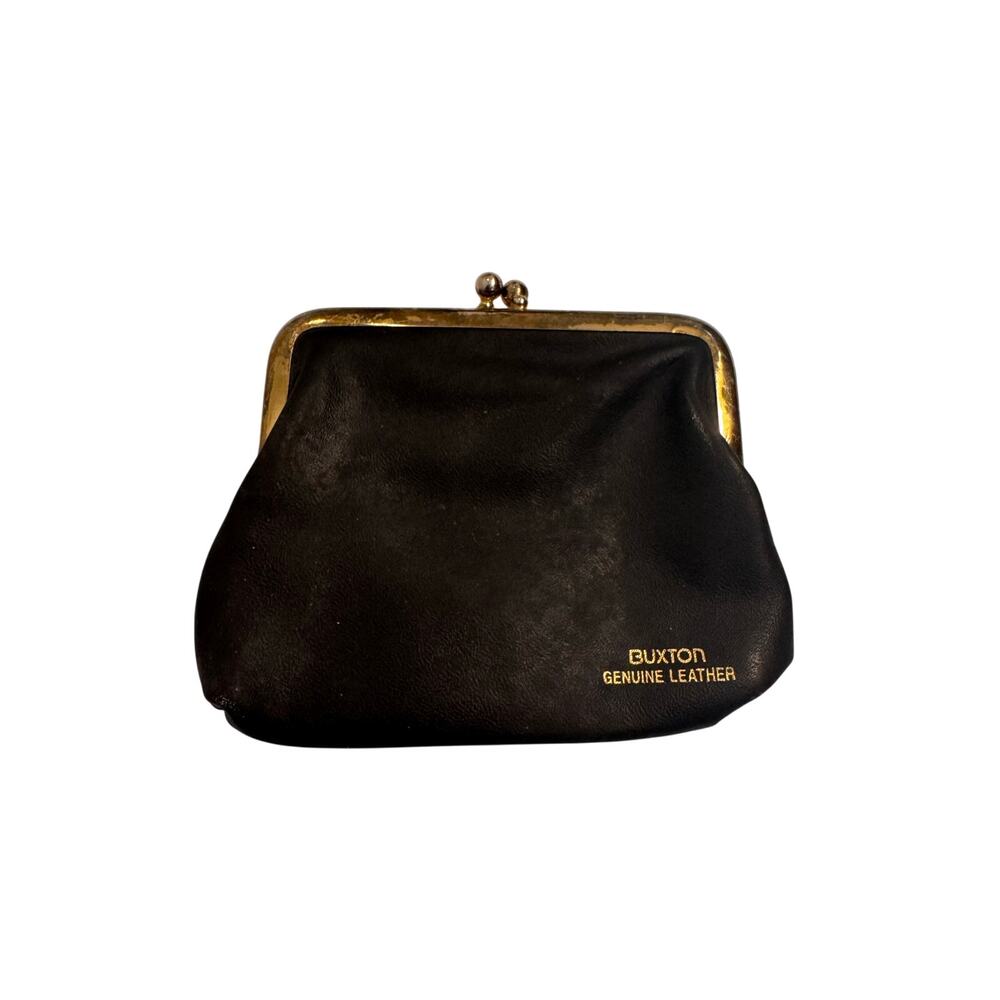 Vintage Buxton Genuine Leather Black/Gold Coin Purse Pouch
